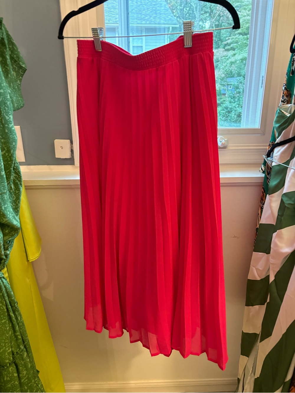 a new day Bright Red Pleated Midi Skirt